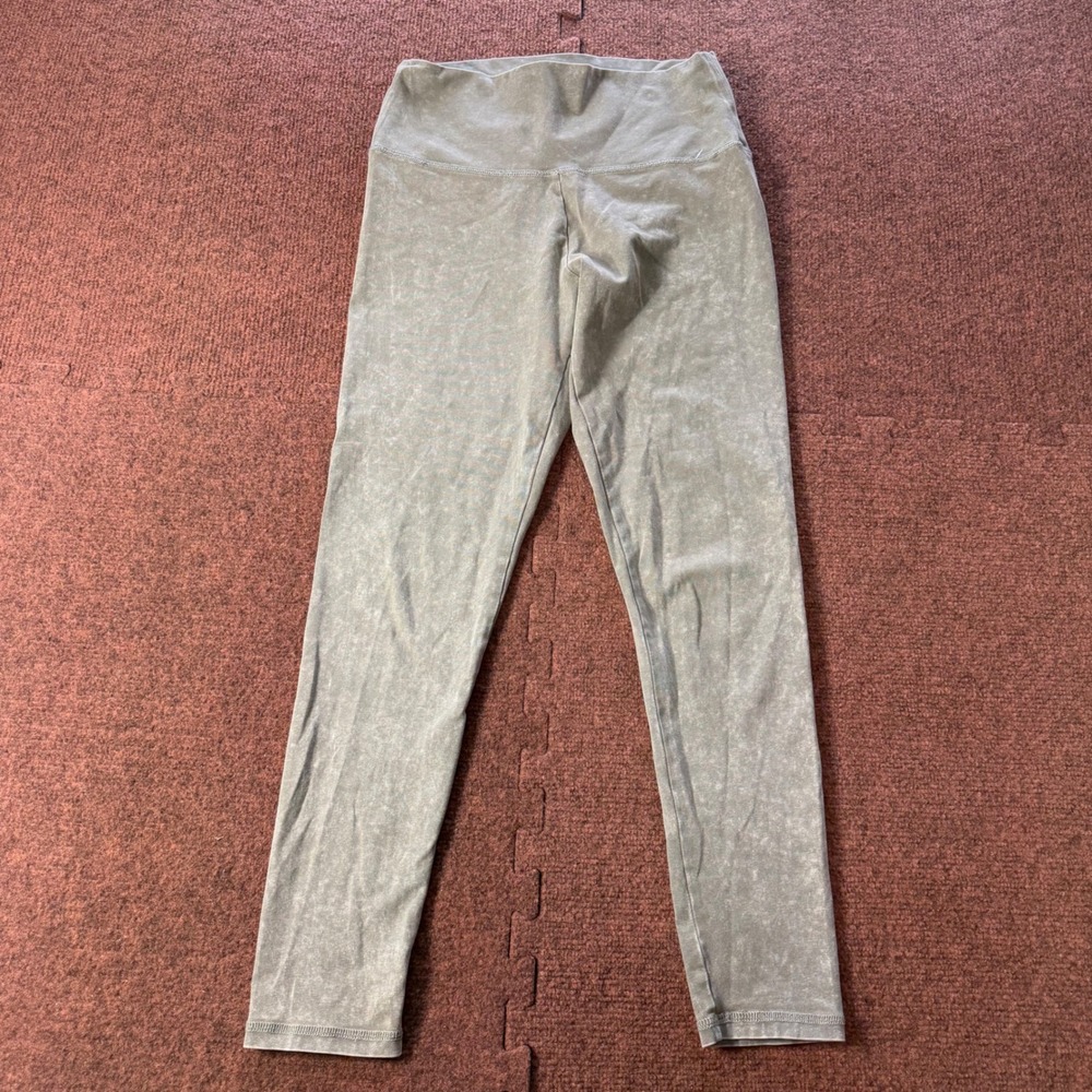 Aerie Chill Play Move Leggings‎ Womens Medium Olive Green Acid Wash High Waist